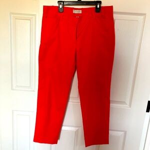 Red dressy slim cropped pants.
